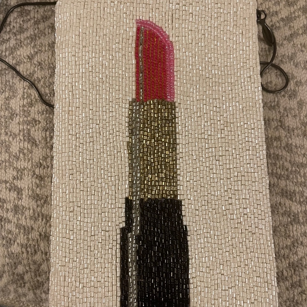 Mary Frances Beaded Lipstick Design Crossbody Bag